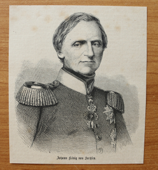 Holzstich Johann König von Sachsen 1866 Uniform Orden